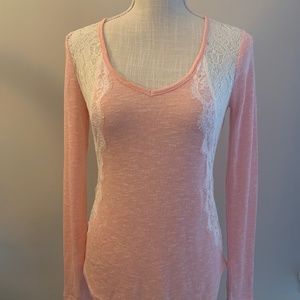 Gorgeous coral knit tunic with lace detail